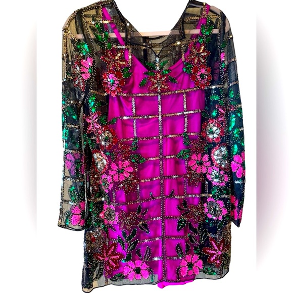 Event Full Multi Color Sequin Mini Dress, Tunic, Special Occasion Lux - Picture 2 of 5